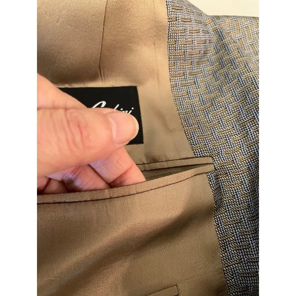 Cicchini Custom Clothier Mens Blazer Size Como Silk Wool Blend Tan & Gray 52R